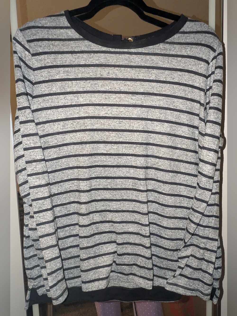 Gray and Black Striped Long-Sleeve Sweater